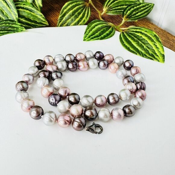 WW 925 Baroque Potato Freshwater Pearl Necklace White Pink Shades Sterling 4577 - Picture 3 of 15